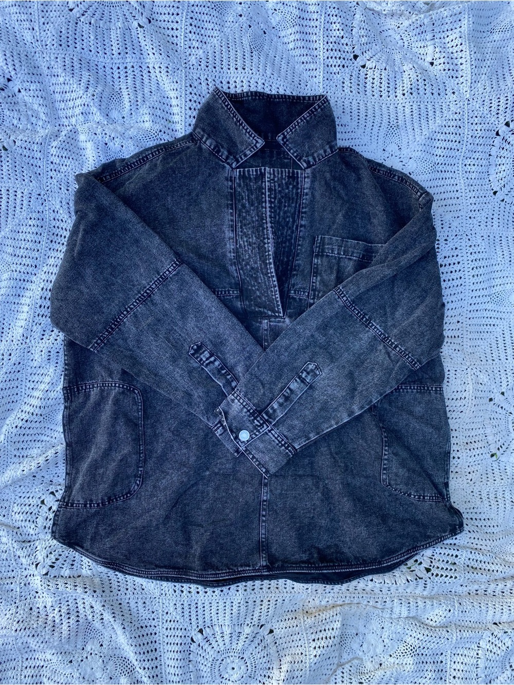 Women’s charcoal grey Denim Pullover Shacket